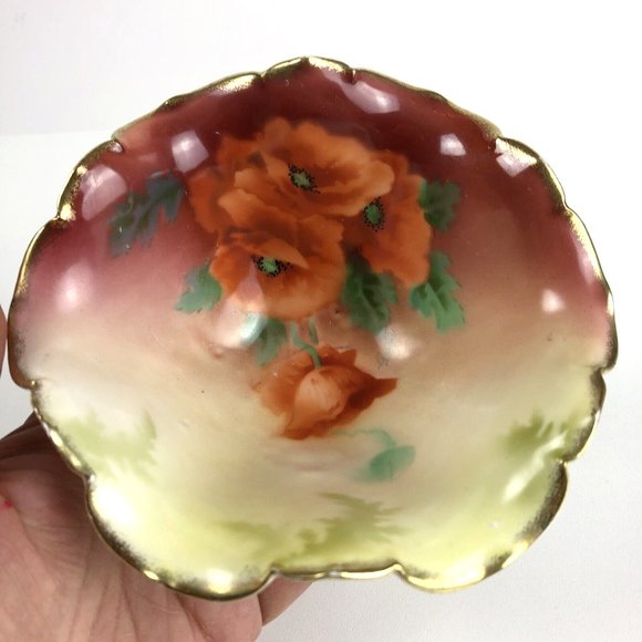 PT Bavaria Antique Trischenreuth Hand Painted Corn Poppy Bowl Scalloped 2.5  x 6 - Picture 3 of 9